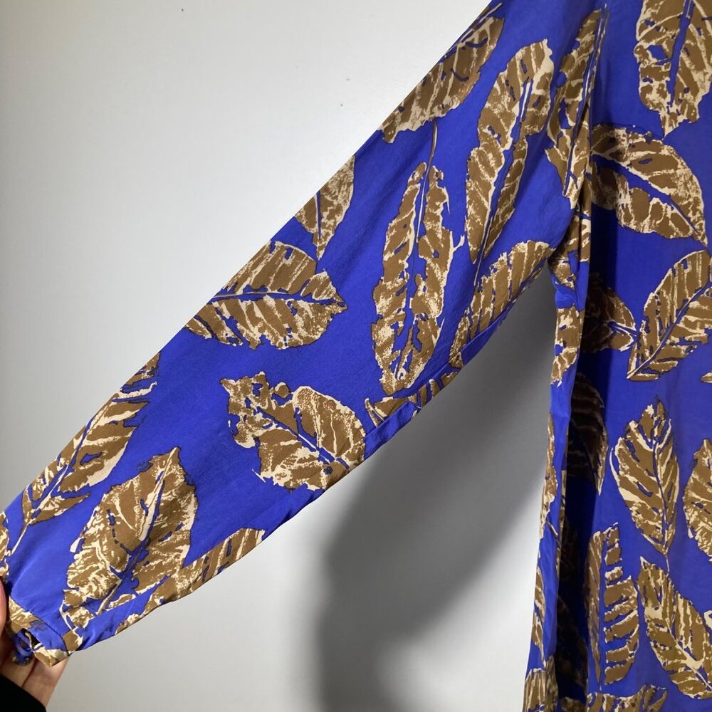 Womens Vintage Ann May Silk Blouse Leaf Pattern Blue Brown M‎ Silk - Picture 5 of 10